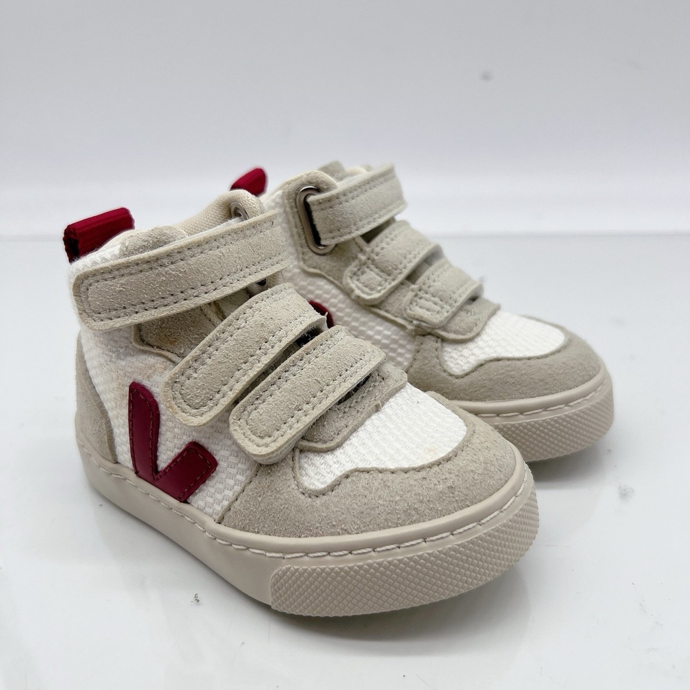 Veja V-10 Kids HighTop Sneaker Gym Shoes White Red Suede Size US 6 EU 22